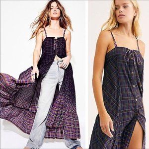 Free People Plaid Midi Dress - Blue and Yellow